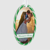 Lijst met groen witte snoepriet Foto-sjabloon Ornament (voorkant)