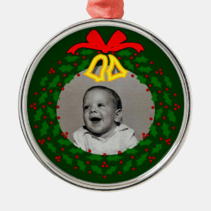 Lijst met groene kerstfoto's metalen ornament