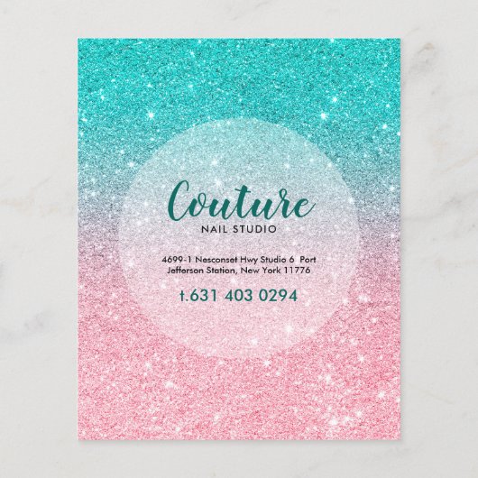 Lijst met het menu Roze en Turquoise Glitter Ombre (Achterkant)