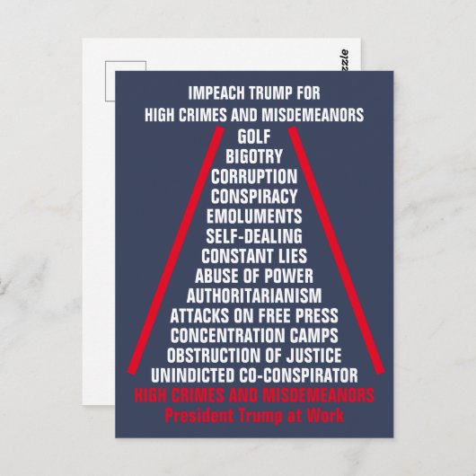 Lijst met hoge misdrijven en misdemeer Impeach Tru Briefkaart (Voorkant / Achterkant)
