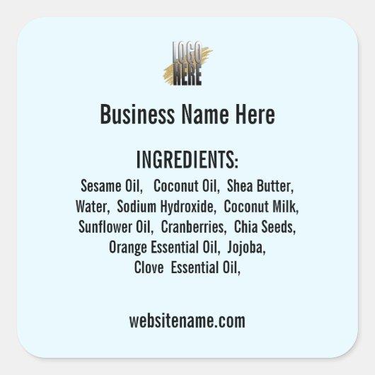 Lijst met ingrediënten met Logo-website over licht Vierkante Sticker (Voorkant)