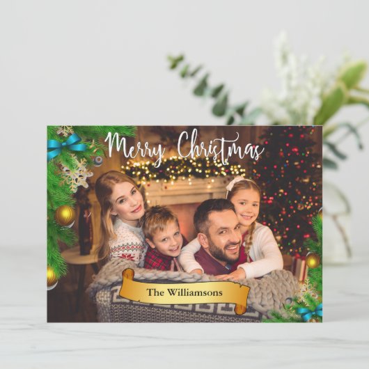 Lijst met kerstbomen White Merry kerstfoto Feestdagenkaart (Staand voorkant)