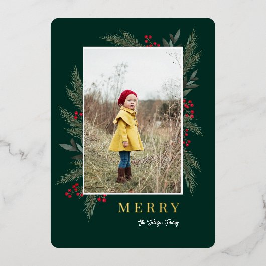 Lijst met kerstgroenery Berry Foto Folie Feestdagenkaart (Voorkant)