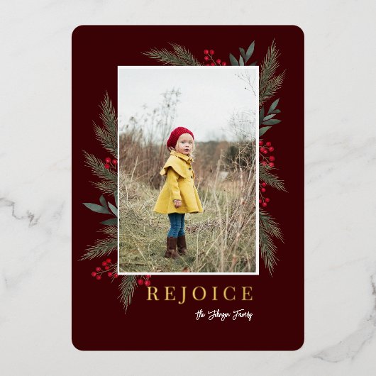 Lijst met kerstgroenery Berry Foto Folie Feestdagenkaart (Voorkant)