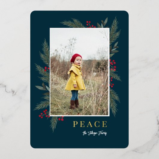 Lijst met kerstgroenery Berry Foto Folie Feestdagenkaart (Voorkant)