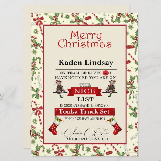 Lijst met kerstsnoepjes voor kerstmis feestdagenkaart (Voorkant / Achterkant)