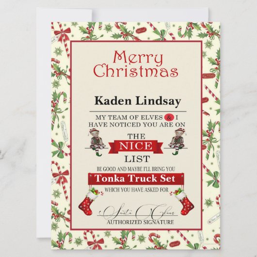 Lijst met kerstsnoepjes voor kerstmis feestdagenkaart (Voorkant)