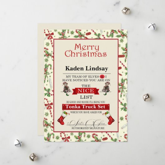 Lijst met kerstsnoepjes voor kerstmis feestdagenkaart (Voorkant / Achterkant in situ)