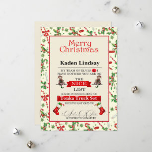 Lijst met kerstsnoepjes voor kerstmis feestdagenkaart