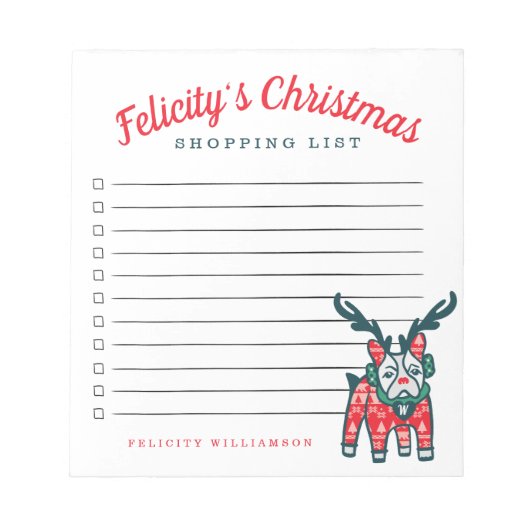 Lijst met kerstwinkels Franse Bulldog Reindester Notitieblok (Voorkant)