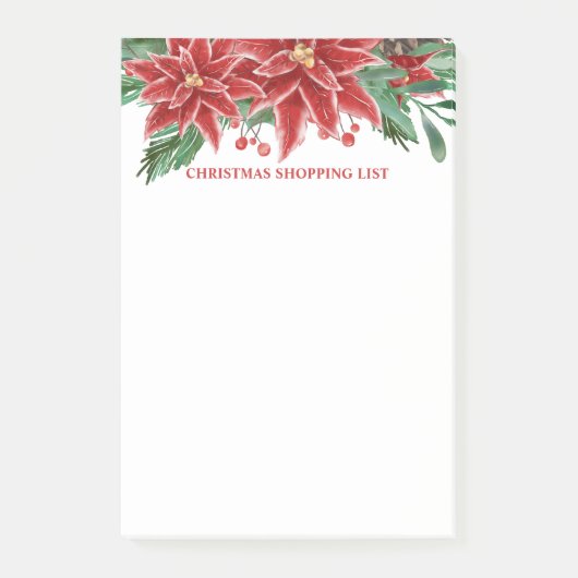 Lijst met kerstwinkels in Red Poinsettia Post-it® Notes (Voorkant)