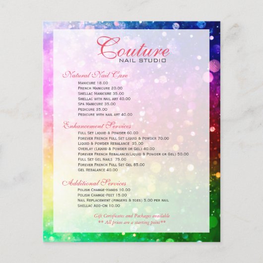 Lijst met kleurrijk menu Bokeh Glitter (Voorkant)