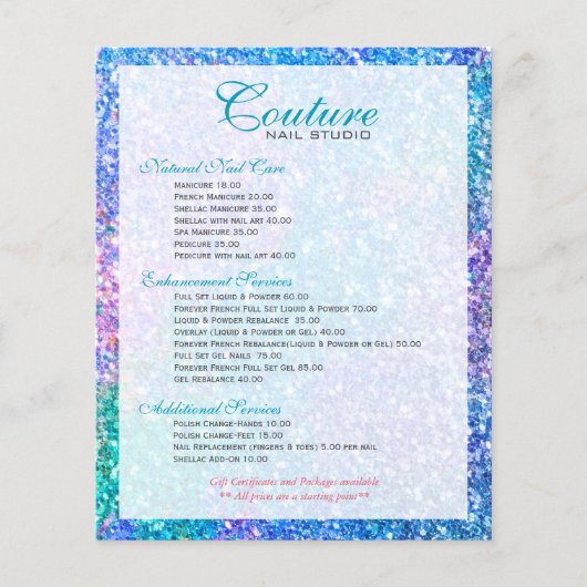 Lijst met kleurrijke glitter-menu flyer (Voorkant)