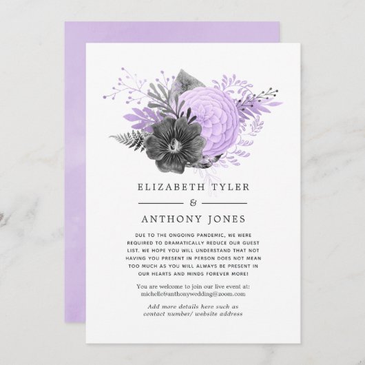 Lijst met lila en houtskool met beperkte gastvrijh aankondiging (Voorkant / Achterkant)