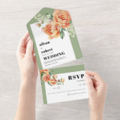 Lijst met perzik roos Salie Groen Bruiloft All In One Uitnodiging (Afscheurbaar)