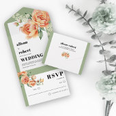 Lijst met perzik roos Salie Groen Bruiloft All In One Uitnodiging