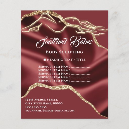 Lijst met prijzen voor lichaamsmassage beeldhouwen flyer (Voorkant)