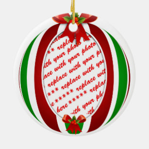 Lijst met rode en groene kerstsierfoto's keramisch ornament