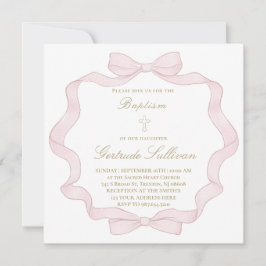 lijst met roze strik | uitnodiging tot doop