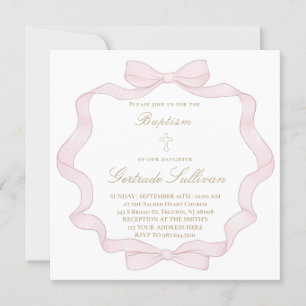 lijst met roze strik   uitnodiging tot doop