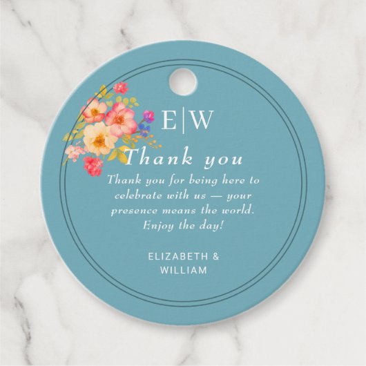 Lijst met Rozen, Trouwstijl op retro blauw Bedankjes Labels (Voorkant)