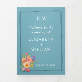 Lijst met Rozen, Trouwstijl op retro blauw Drieluik Programma