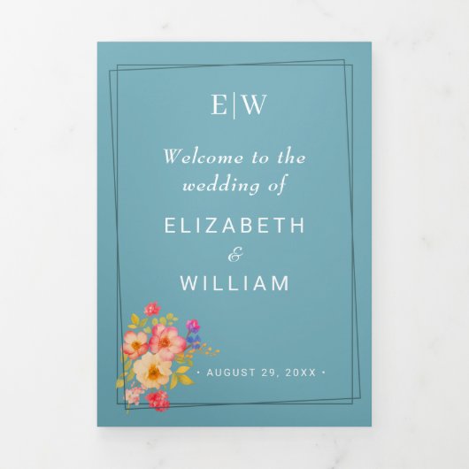 Lijst met Rozen, Trouwstijl op retro blauw Drieluik Programma (Cover)