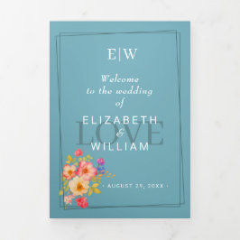 Lijst met Rozen, Trouwstijl op retro blauw Drieluik Programma