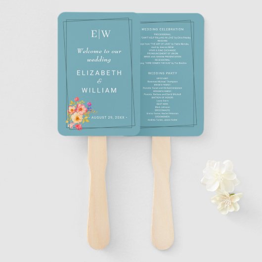 Lijst met Rozen, Trouwstijl op retro blauw Handwaaier (Voorkant en achterkant)