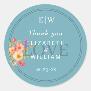 Lijst met Rozen, Trouwstijl op retro blauw Ronde Sticker