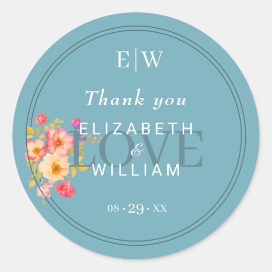 Lijst met Rozen, Trouwstijl op retro blauw Ronde Sticker (Voorkant)