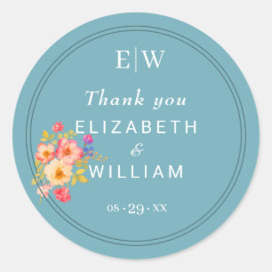 Lijst met Rozen, Trouwstijl op retro blauw Ronde Sticker