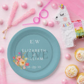 Lijst met Rozen, Trouwstijl op retro blue Pap Papieren Bordje (Feest)