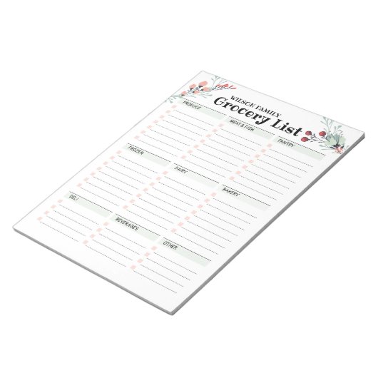 Lijst met rubrieken van Floral Grocery Notitieblok (Schuin)