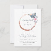 lijst met stoffige blauwe en roze rozen  bruiloft kaart (Voorkant)