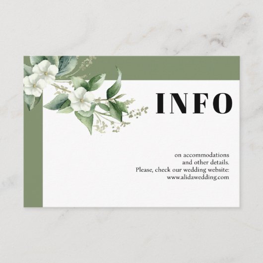 Lijst met tak, witte bloemen trouwdetails informatiekaartje (Voorkant)