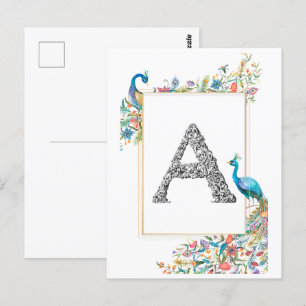 Lijst met waterverf pauwen en bloemen - A Briefkaart