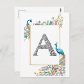 Lijst met waterverf pauwen en bloemen - A Briefkaart (Voorkant / Achterkant)