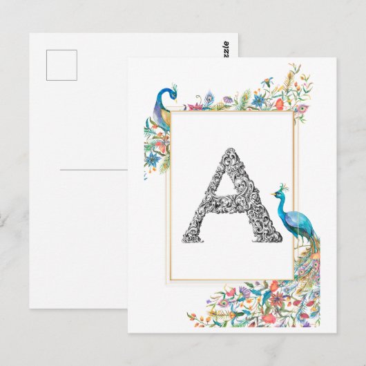 Lijst met waterverf pauwen en bloemen - A Briefkaart (Voorkant / Achterkant)