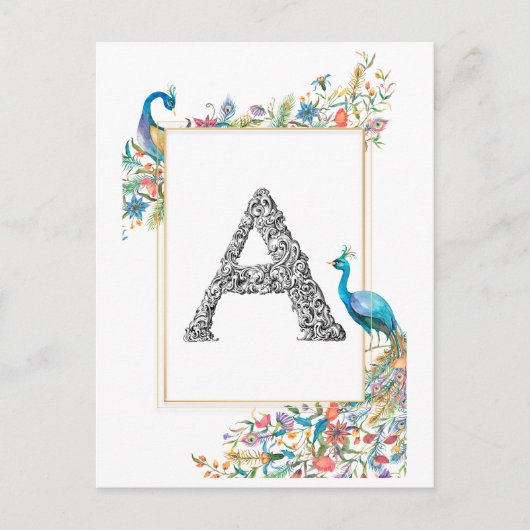 Lijst met waterverf pauwen en bloemen - A Briefkaart (Voorkant)