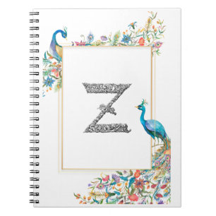 Lijst met waterverf pauwen en bloemen -Z Notitieboek