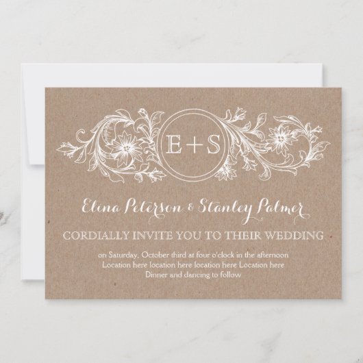 Lijst met witte flora, initialen kraft paper bruil kaart (Voorkant)