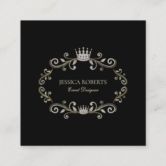  Lijst met zwart en zilver met kroon Vierkante Visitekaartje (Voorkant)