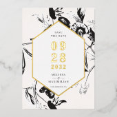 Lijst met zwarte en witte florale geo folie uitnodiging (Voorkant)