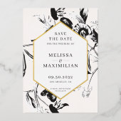 Lijst met zwarte en witte florale geo folie uitnodiging (Voorkant)