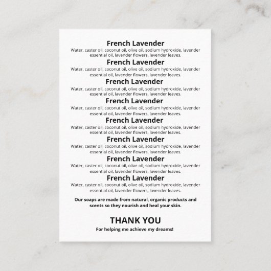 Lijst met zwarte en witte zwitachtige inkten visitekaartje (Achterkant)