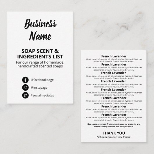 Lijst met zwarte en witte zwitachtige inkten visitekaartje (Voorkant / Achterkant)