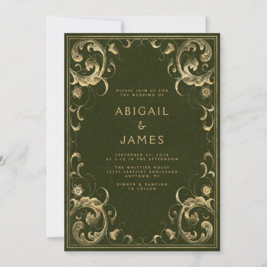 Lijst Olijf Groen Goud Bruiloft Kaart (Voorkant)