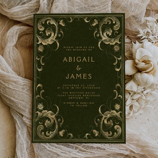  Lijst Olijf Groen Goud Bruiloft Kaart