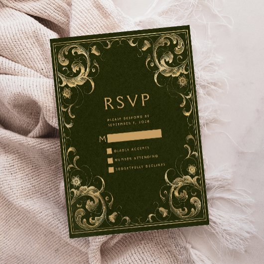  Lijst Olive Green Gold Wedding RSVP Informatiekaartje